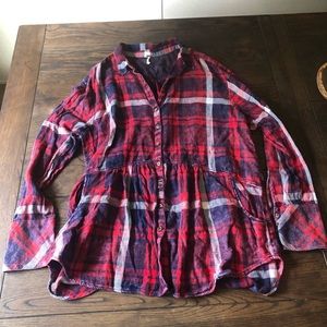 Free people babydoll flannel tunic plaid top long-sleeve over size large